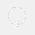 Custom engraved 925 sterling silver adjustable coin bracelet, featuring a personalised baby handprint with intricate finger and palm detail precision diamond-head engraved on polished round disc on delicate diamond-cut cable chain – Atelier By Dsgn custom handprint coin bracelet meaningful gift for new mum, mothers day, baby shower, new baby arrival or treasured newborn family keepsake bracelet