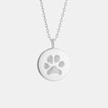 Custom engraved 925 sterling silver 16mm coin pendant necklace on diamond-cut cable chain, featuring a personalised pet paw print with intricate toe and pad texture detail precision diamond-head engraved on polished round disc – Atelier By Dsgn custom paw print pendant jewellery meaningful gift for dog lovers, cat lovers, pet mum, pet dad, pet memorial, rainbow bridge remembrance or new pet adoption keepsake necklace