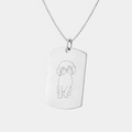 Custom engraved 925 sterling silver dog tag necklace on 61cm bead chain, featuring a personalised single-line minimalist pet portrait of a Cavalier King Charles Spaniel precision diamond-head engraved on polished silver tag – Atelier By Dsgn custom pet portrait jewellery gift for dog lovers, pet mum, pet dad, fathers day, birthday or beloved pet memorial keepsake necklace