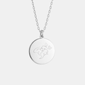 Custom engraved 925 sterling silver 16mm coin pendant necklace on diamond-cut cable chain, featuring a delicate personalised single-line minimalist portrait of a mother and baby with heart detail precision diamond-head engraved on polished round disc – Atelier By Dsgn custom line art portrait jewellery meaningful gift for new mum, mothers day, baby shower, birth keepsake or cherished family heirloom necklace