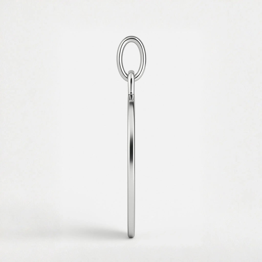 Side view of the Atelier  By DSGN Three Fingerprint Pendant Necklace in 925 Sterling Silver, highlighting the 1.5mm pendant depth and sleek polished edge for a refined, durable, and timeless design.