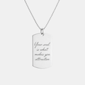 Custom engraved sterling silver dog tag necklace on bead chain, handwritten quote engraving - Atelier By Dsgn