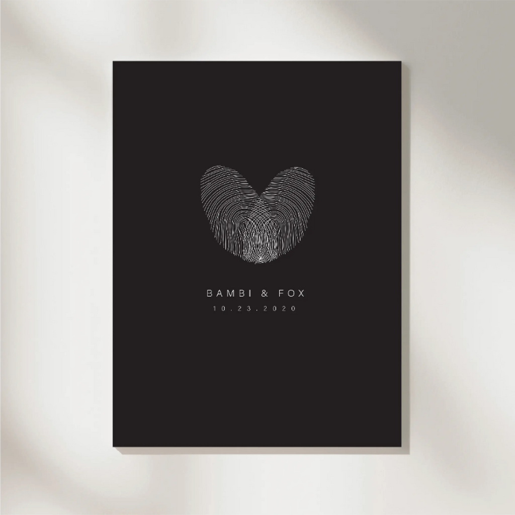 Couple fingerprint heart wall art design by Atelier By DSGN , perfect for home decor and personalized art displays.