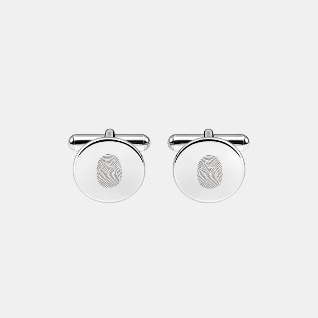 Custom single fingerprint engraved cufflinks in 925 sterling silver - personalised mens gift for wedding, groom, father of the bride or anniversary
