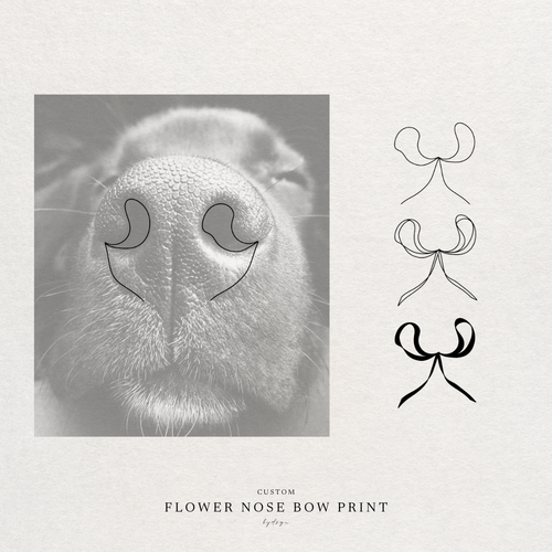 Minimalist pet feature bow design, fineline pet art of the dog nose turned into a fineline bow.  Atelier By DSGN meaningful design.