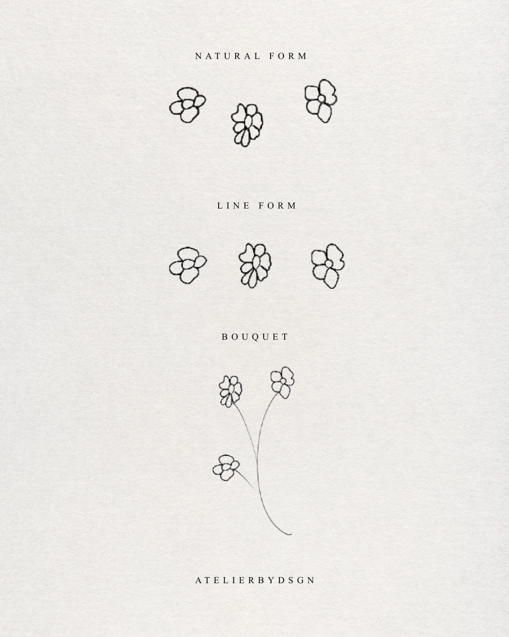Custom nose floral design options at Atelier By DSGN.  It shows the options as Natural Form, Line Form and Bouquet.  This is the bouquet design option.  Meaningful tiny pet art from Atelier By DSGN.