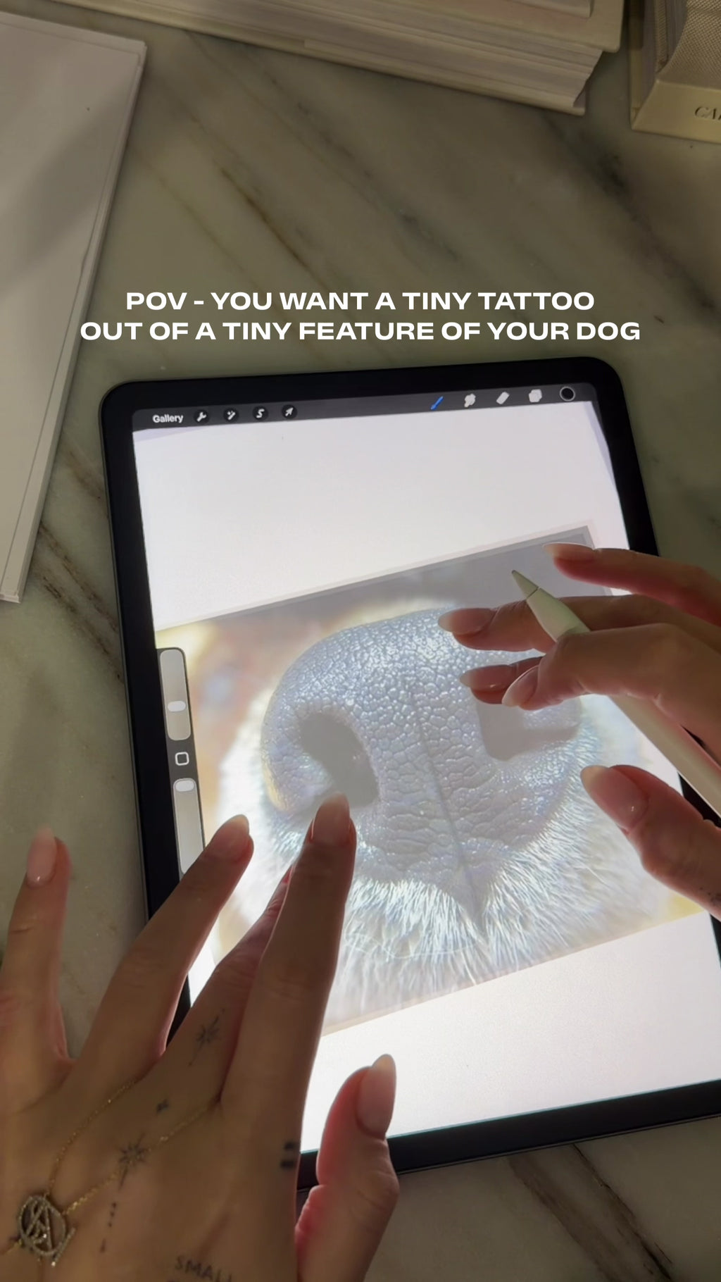 Short 27 second video of the creation of a custom pet nose floral design showing how we create this unique design that haas been used as custom artwork and tattoo designs.  Meaningful pet art from Atelier By DSGN.